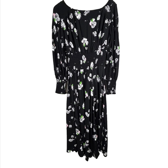 Free People Dark Floral Wrap Midi Dress M So Sweetly Balloon Sleeve Boho Witchy - Picture 6 of 14